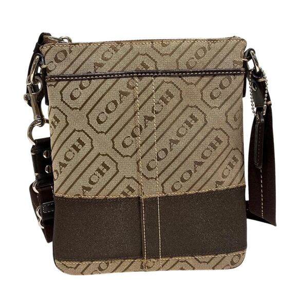 COACH Word Signature Stripe Pattern Adjustable Strap Shoulder Crossbody Bag - Picture 2 of 11